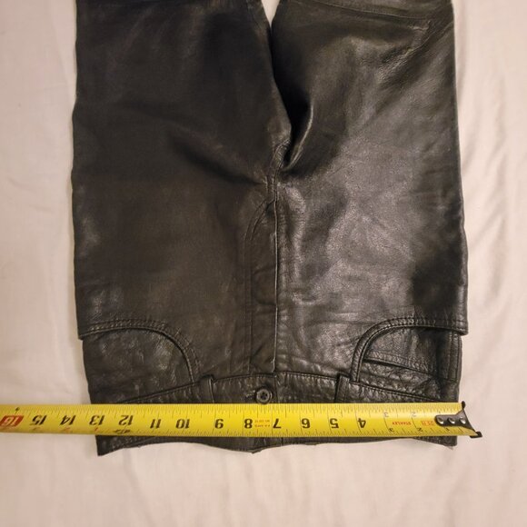 GUESS REAL LEATHER JEANS Y2K Zip Ankle Triangle Pants Black MOTO - Picture 11 of 15